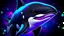 Placeholder: Portrait of pretty killer whale wearing a violet collar on space background