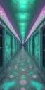 Placeholder: liminal dark hotel hallway flooded pink turquoise