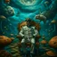 Placeholder: portrait of macho army officer on a bar chair inside mushroom grove with huge fluffy space chinchilla in the style of Salvador Dali, 4 k, down-light, soft light, depth of field, photo realism, trending on art station, high detail, spray paint