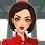 Placeholder: realistic cartoon style passport photo of a beautiful brunette French stewardess who looks just like Elodie Cherie. she has red uniform, short bob cut, pouty shiny red lips, long eyelashes and green eyes. she also has a red leather collar.