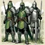Placeholder: franco-belgian comics style mixed with 70´s oil pulp for AD&D illustrated by Andrew MacLean: the green knight Arthurian Lore Concept: vegetal helmet, armour, and weapons with their blueprint: sword, shield, helmet, plate, and all the package of a knight-errant