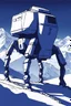 Placeholder: a minimalist silhouette of a sleek mechanical walker with eight legs scaling a very steep snow covered side of mout everest at night, it has a smooth surface, it has storage pods on its belly and humans can fit in the pods