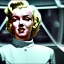 Placeholder: Ultra Realistic retro sci-fi 1960 scene, waist up view portrait, blonde woman, sweet young Marilyn Monroe face, perfect iris, tight latex coat, alien planet background, tight style, steel sphere dron levitating, fog, rain, soft color, highly detailed, unreal engine 5, ray tracing, RTX, lumen lighting, ultra detail, volumetric lighting, 3d, finely drawn, high definition, high resolution.