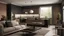 Placeholder: Cozinhaminimalista grande, paredes castanhas e pretas, moderna , com sofa, planta grande
