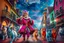 Placeholder: "The Feline Pied Piper of Hamelin, wearing an extravagant, flamboyant Renaissance costume in neon pinks, electric blues, gold and crimson, playing a glowing magical flute, leading a surreal parade of colorful, fantastical cats with glowing eyes and shimmering fur, dancing through vibrant Renaissance streets exploding with color, surreal skies, candy-colored buildings, confetti in the air, astonished townsfolk watching from wildly decorated balconies, ultra-saturated, psychedelic baroque style, e