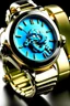 Placeholder: "Create an image of a Smurf Watch that's a collector's dream, with a metallic gold case and an intricately engraved band, showcasing Smurfette in her most elegant attire."