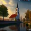 Placeholder: a small town in Serbia, river, church, scenery, unreal engine