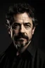 Placeholder: portrait of a man in his mid-thirties, dark goatee, salt and pepper hair, charming, similar to Robert Downey Junior, Caravaggio style