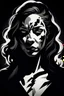 Placeholder: portrait of a women-panther mutant , monocrome color , amorphe dark-white shapes and shadows in background, high contrast, detailed, dark , noir, thriller, deep dark colors, gloomy, cinematic