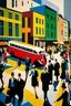 Placeholder: hustle and bustle in Berlin 1925; Bauhaus style, impasto, centered, ((excellent symmetry)), cinematic, dramatic, dynamic, ((great verticals)), ((great parallels)), excellent shadows, sharp shadows, (wild contrasts), (vivid bold colors)