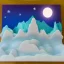 Placeholder: Claymation mountain skyline,Rudolph the red noise reindeer, beautiful, pastel blues and purples, white, aurealis borealis, night, claymation moon, clouds, stars, winter, cartoon