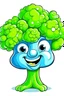 Placeholder: fresh green broccoli drawing for children close-up one piece with blue eyes on a white background