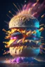 Placeholder: a single coloured burger exploding into dust, extremely detailed dust particle details, natural colours, meticulously intricate perfectly symmetrical extremely detailed, pixiv daily ranking, pixiv, extreme depth of field, artstation, sculpture style, spectacular details, volumetric lighting, masterpiece, cinematic, Hollywood production, 8k resolution, high definition, max octane render, vivid colors, max resolution, unreal engine , max perfectionism, realistic composition, professional photograp