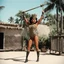 Placeholder: (1960’s stop-motion animation style of las reinas del combate en el suelo in Mexico) She is tied to a stake, in leopard leotard, her hands above her head, in the governor's villa
