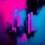 Placeholder: Minimal abstract oil painting of bright pink and blue. with random words. illuminated at night. In the style of Justin Mortimer and Phil Hale and Ashley Wood