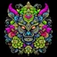 Placeholder: logo design, complex, trippy, bunchy, 3d lighting, Gargoyle , highly detailed face, colorful floral scarf, flowers, cut off, ancient, symmetrical, papercut