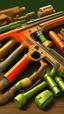 Placeholder: photorealistic, military cybernetics, weapons test, military colors, browns, beige, green, rust