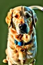 Placeholder: logo of Simplistic outline of a golden retriever. a Leather leash writes "Lead & Thrive" " Dog Training" and then merge into circular border around the image for 3 quarters, it's further merged into the image of the golden retriever around its neck, a flowing image logo, Professional, colours are blue, grey, gold