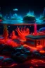 Placeholder: A neon-lit ocean with glowing coral and a jetty, where the fish resemble circuit boards, and the sand is crystallized with flowing liquid magma, showcasing a surreal and technological underwater landscape