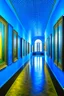 Placeholder: An exhibition of paintings whose side walls are in the shape of an oval and made of blue glass and its floor is light with a wall in the middle of the hall to divide it into two parts with a corridor at the beginning and end of the wall and the paintings displayed are old and historical