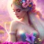 Placeholder: bright fairy, beautiful portrait, flowery landscape, cosmic atmosphere, perfect composition, 8k, super detailed, delicate flowers, complemfentary colours, intricate details