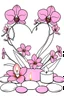 Placeholder: outline art for visually rich appealing heart ikebana orchids plumeria spa rounded stones around candles, coloring page for kids, white background, fit to page, only use outline, clean line art, no shadows, clear and well outlined