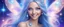 Placeholder: entire face and head of a beautiful bright fairy cosmic women with cosmic long straight hair, crystal jewel and dressed with a magic crystal suit. she has light make up and a sweety smile. The face and the head is entire with a bright light behind
