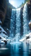 Placeholder: transparent ice elemental swimming at the bottom of huge waterfall,bokeh like f/0.8, tilt-shift lens 8k, high detail, smooth render, down-light, unreal engine, prize winning