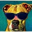 Placeholder: Portrait of a pitbull wearing sunglasses by Van Gogh