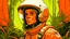 Placeholder: waist-up "female Astronaut in a Jungle" by Syd Mead, broken helmet tangerine cold color palette, muted colors, detailed, 8k