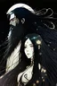Placeholder: Celestial anime woman, long black hair, with bearded man