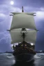 Placeholder: Ship front view with a Spider figurehead at night in a storm with giant waves