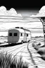 Placeholder: Outline art, no shading, caravan on the road, cartoon style, black and white, low detail, --ar 9:11