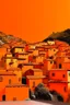 Placeholder: An orange colored town with battery-shaped buildings painted by Gustave Courbet