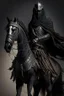 Placeholder: Arab warrior Full Body Full Armored Wearing Face Masculine Mysterious Powerful Fantasy High Quality Carrying his bow black clothes His horse behind him