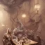 Placeholder: Mythical and legendary creatures sitting in a cafe drinking coffee, clear and complete body parts with accurate details, correct and complete body anatomy, complete and clear drawing parts, full HD drawing resolution, 4K, 8K, 16K,