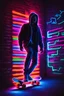 Placeholder: a neon photograph of a man on a skateboard, neon art, neon art style, neon digital art, colorful neon lighting, neon glow concept art, blacklight poster, fashion neon light, neon background lighting, neon electronic signs, neon graffiti, background with neon lighting, made of neon light, cyber neon lighting, neon dark lighting, neon lighting, splashes of neon