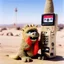 Placeholder: Godzilla as a baby muppet kawaii calling phone using a cellphone nokia, desert egypt studio photo. Magazine 1980