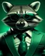 Placeholder: Wearing a suit, domineering, raccoon, wearing sunglasses, full of charm, texture, perfect details, jade texture