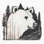 Placeholder: M shaped bear head combined with woods silhouette in backround, letterpress style, minimalistic pencil art