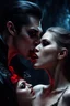 Placeholder: male vampire biting the neck of a young woman, dark fantasy, photorealistic