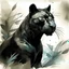Placeholder: sketch of black panther, art deco, realistic textures, soft, romantic, whimsical, vintage, very loose ink and soft watercolor washes