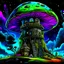 Placeholder: A fantabulous black, green, and blue (((mushroom tower house))) erected atop a (geologic pillar), surrounded by the uncanny imaginative ((( swirling skies))), offset by the stark hues of a (neon-tinged nebulous space scape), within. captured by the hand a skilled master painter with a focus on (softly blurred compositions and voluminous lighting).