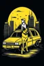 Placeholder: A ilustration of TAXI AND DOG , middle ground design, t-shirt design, no black ground, vector, 4k