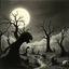 Placeholder: Close-up Ilford of a creepy surreal landscape, monsters, eerie, Max Ernst style, very surreal, trees, spooky, metaphysical objects, giant sun, intricate, thoughtful, appalling, deep 3d field, 8k, hypermaximalist