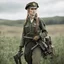 Placeholder: [standing in a Cornwall field] A woman elf, clad in a dirty World War I worker's uniform, her delicate features stark against the rugged attire. But what truly caught the eye was the heavy machine gun she carried with ease, a juxtaposition of elegance and power that defied conventional stereotypes.