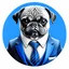 Placeholder: cute Pug in a suit in blue, white and gray melt lava circle