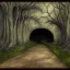 Placeholder: knight, cave, tunnel, Photo Realistic, painting, creepy trees