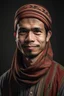 Placeholder: 30-year-old man with a handsome Indonesian face wearing an Islamic sarong and peci kartun