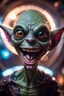 Placeholder: portrait through dirty warped lens of ultimate transcendent happy chat gremlin vampire alien frown with spotlights and huge tounge sticking head out af portal, in front of space portal dimensional glittering device, bokeh like f/0.8, tilt-shift lens 8k, high detail, smooth render, down-light, unreal engine, prize winning